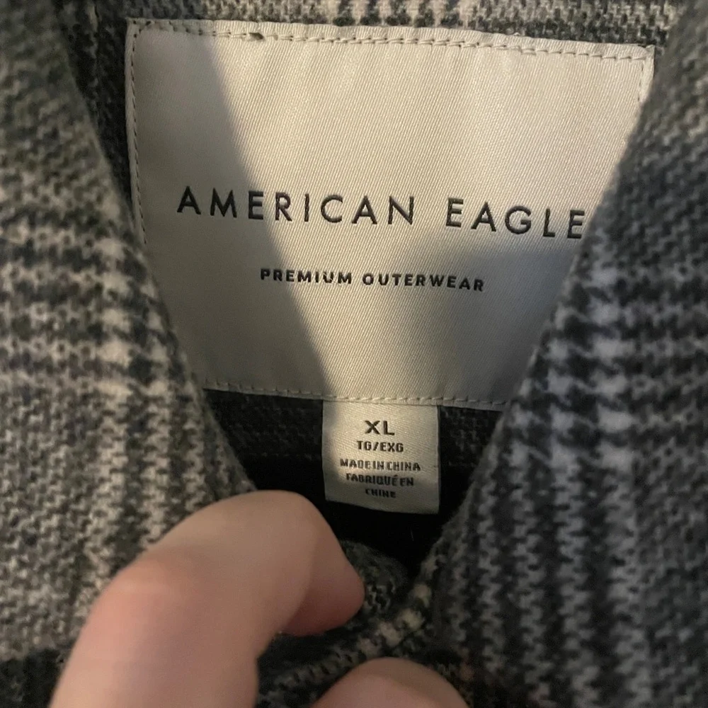 American Eagle Outfitters Men's Black and White Checkered Trench Coat - Picture 2 of 3